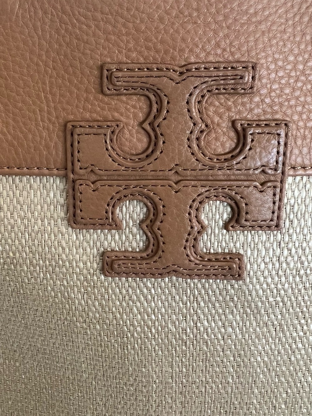 Tory Burch Tan Leather and Beige Canvas Tote . price is firm. - Picture 2 of 12